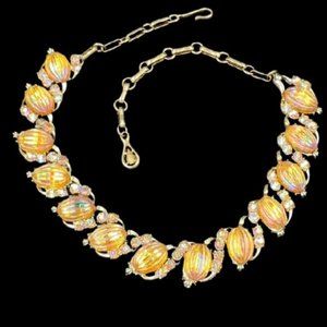 Vintage Coro Golden AB Molded Melon Glass Necklace